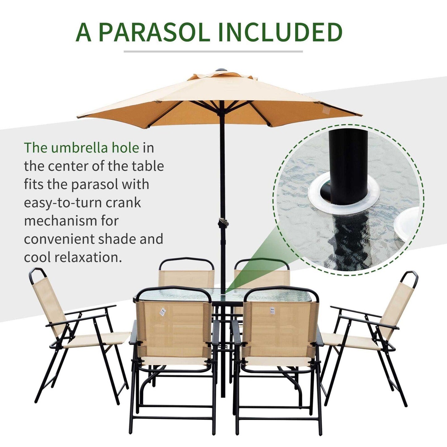 Beige 6 Seater Garden Set with Parasol & Table