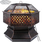 26" Hexagonal Fire Pit Rustic Outdoor Campfire Stoves with Protective Sheild