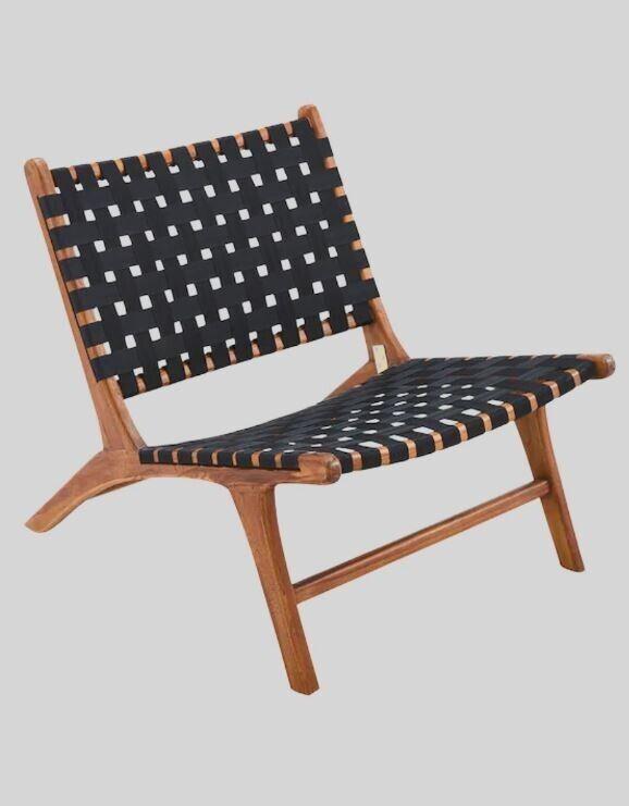 Black Woven Accent Chair with Wooden Frame