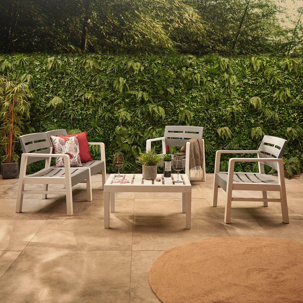 White & Grey Garden Sofa Set with Table