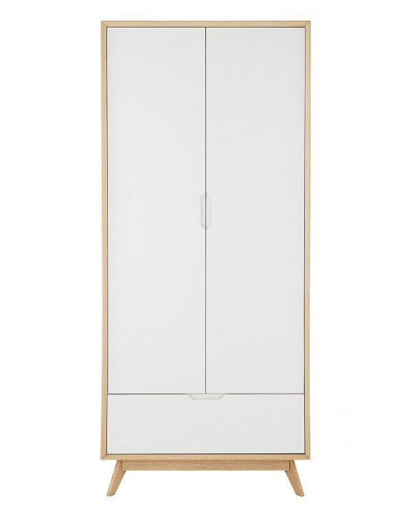 White Ezra 2 Door 1 Drawer Scandinavian Style Wardrobe