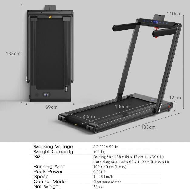 Black 2-in-1 Folding Treadmill