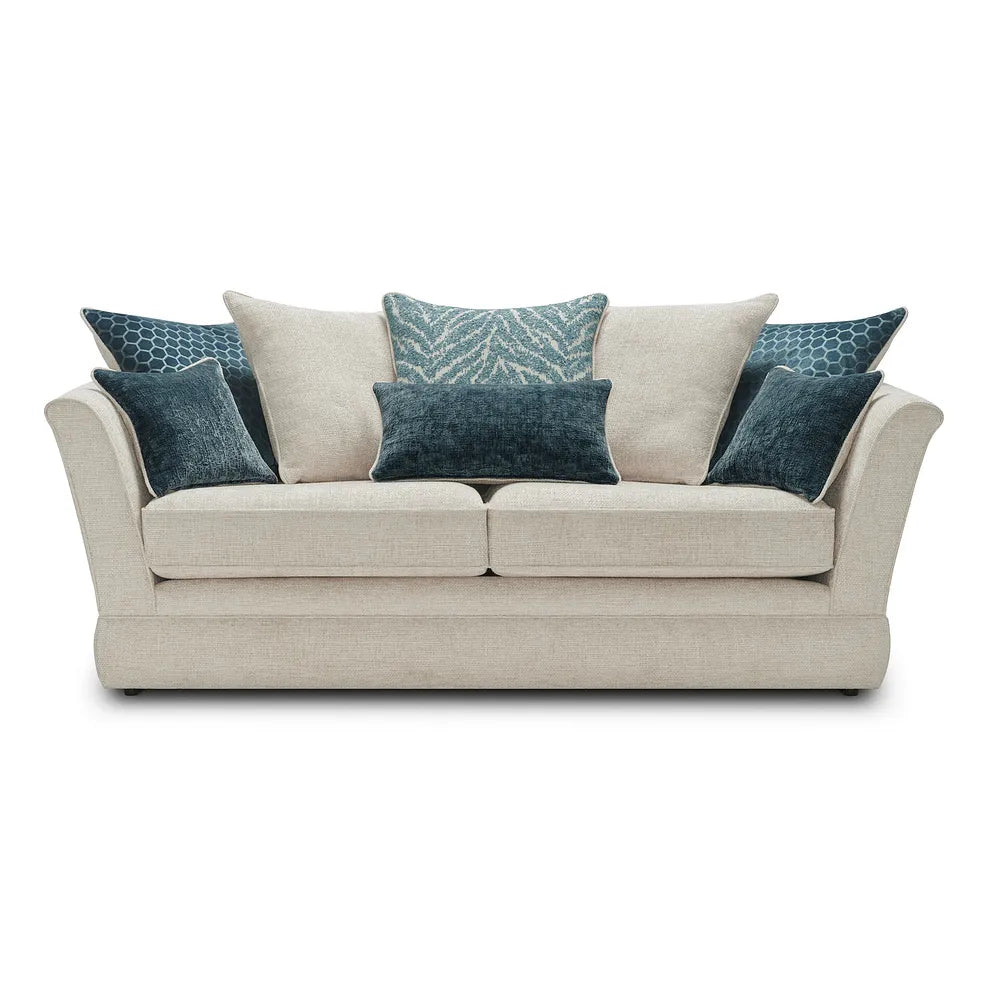 Oak Furnitureland Carrington 3 Seater Pillow Back Sofa Natural with Teal Fabric