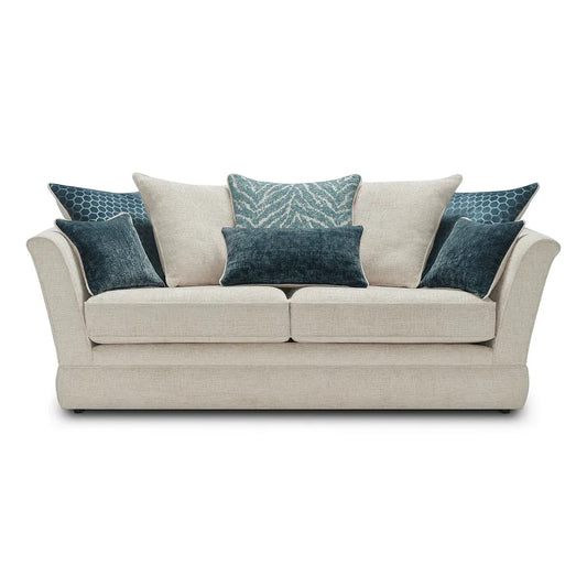 Oak Furnitureland Carrington 3 Seater Pillow Back Sofa Natural with Teal Fabric