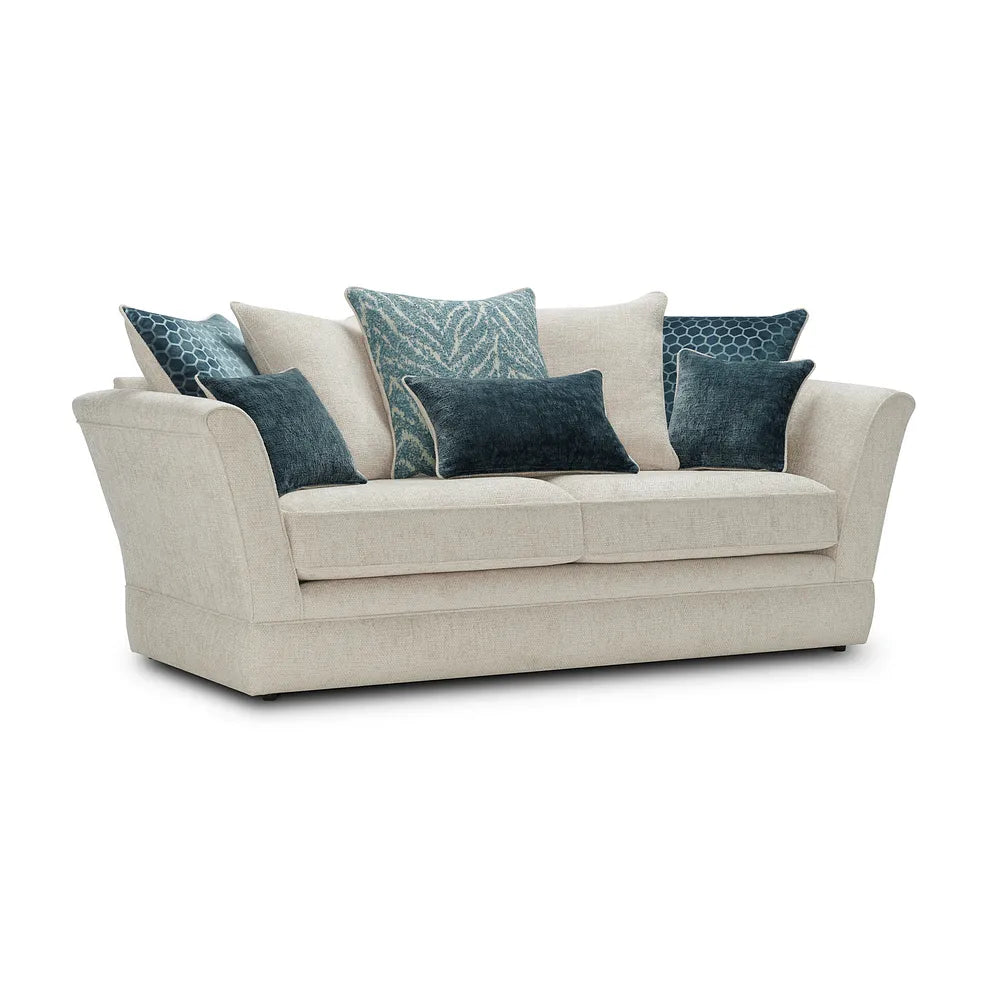 Oak Furnitureland Carrington 3 Seater Pillow Back Sofa Natural with Teal Fabric