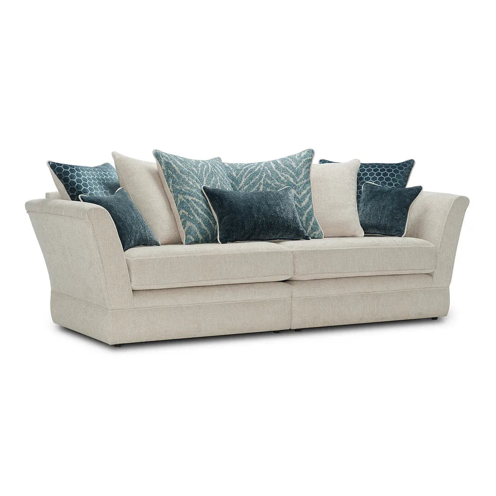 Oak Furnitureland Carrington 4 Seater Pillow Back Sofa Natural with Teal Fabric