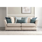 Oak Furnitureland Carrington 4 Seater Pillow Back Sofa Natural with Teal Fabric