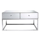 Mirrored Glass Coffee Table Chrome Frame 2 Drawer Living Room Furniture