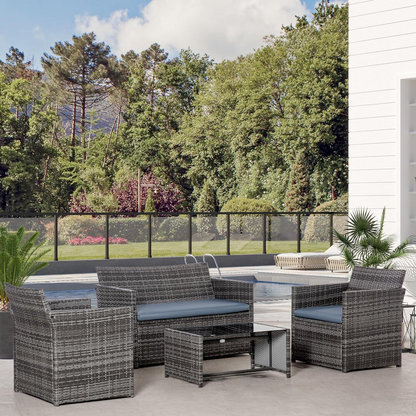 Grey 4 Seater Garden Rattan Set