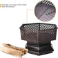 26" Hexagonal Fire Pit Rustic Outdoor Campfire Stoves with Protective Sheild