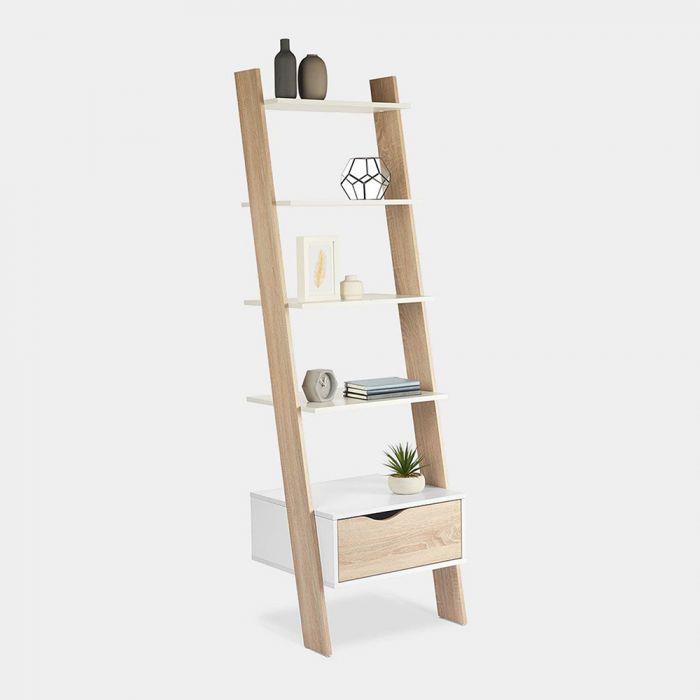 White & Oak Effect Ladder Bookcase