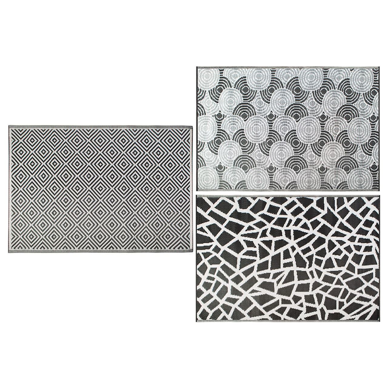 Patio Garden Mat Rug Indoor Outdoor Black & White Modern Design 180cm x 120cm