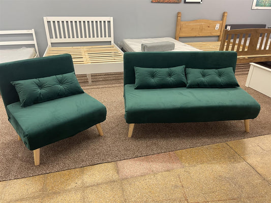 Velvet Green Sofa Bed & Chair -Emerald