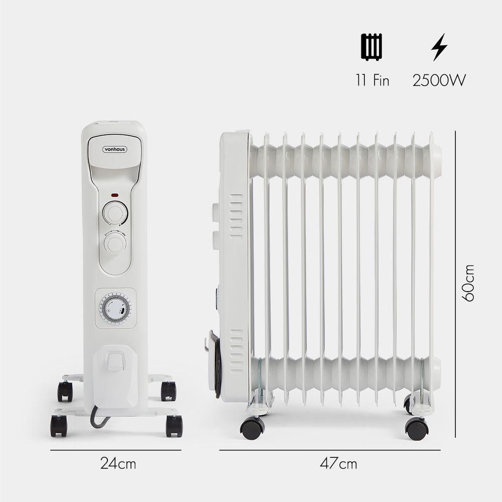 11 Fin 2500W Oil Filled Radiator - White