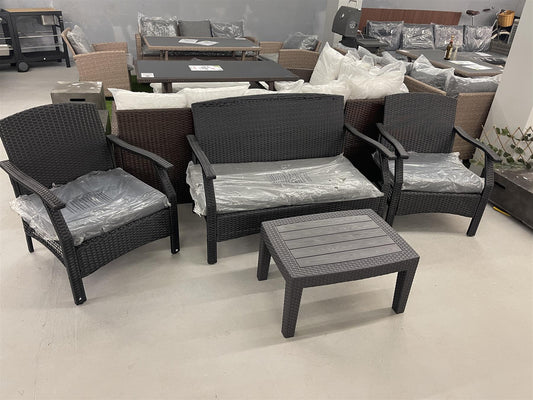 Black Polyrattan 4 Seater Garden Set With Cushions