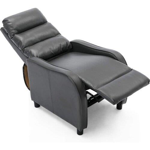 Leather Push Back Recliner Chair in Black