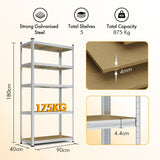 5-Tier Galvanised Steel Shelving Unit - Silver (180 x 90 x 40cm)