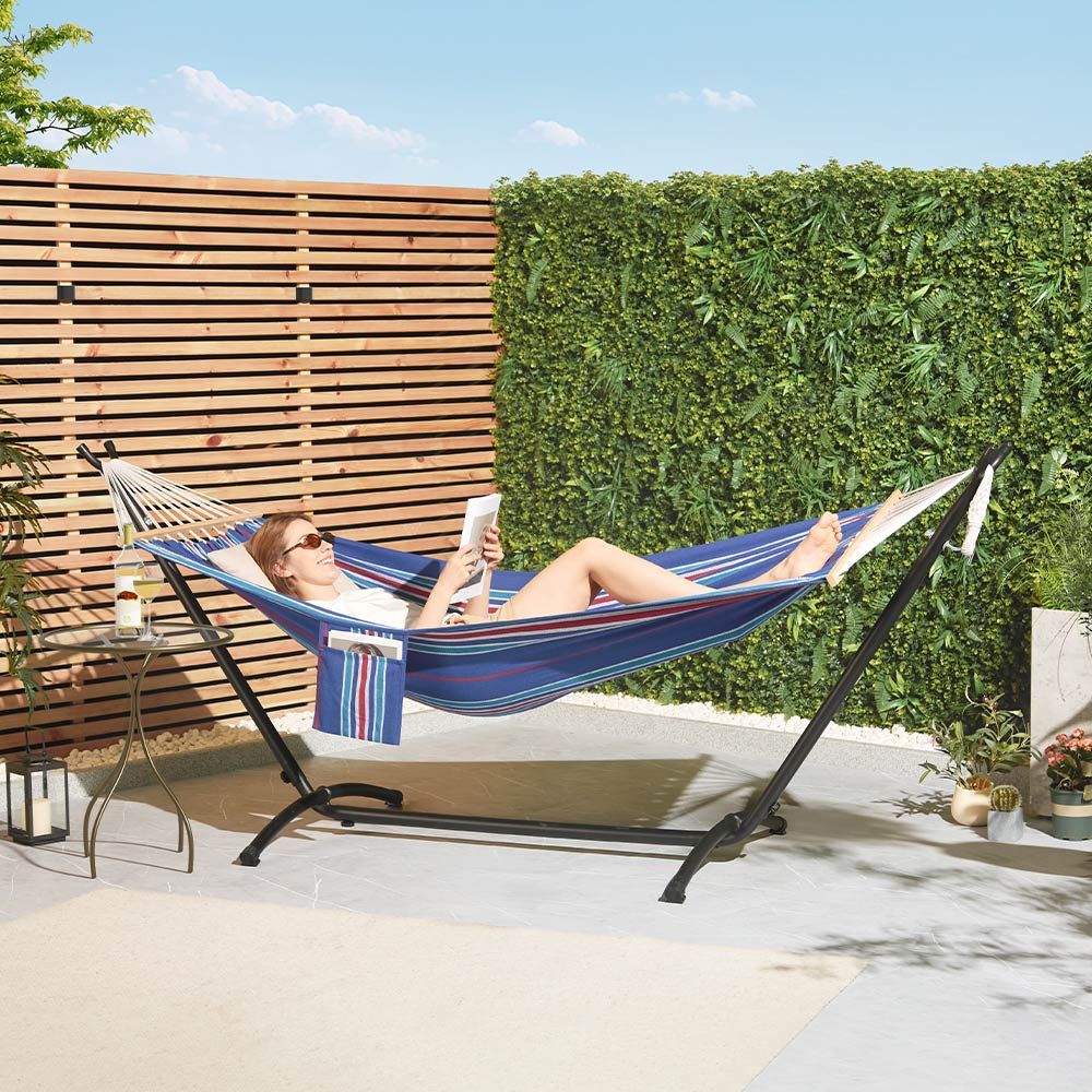Ibiza 1 Person Portable Single Hammock with Stand Blue & Red Outdoor