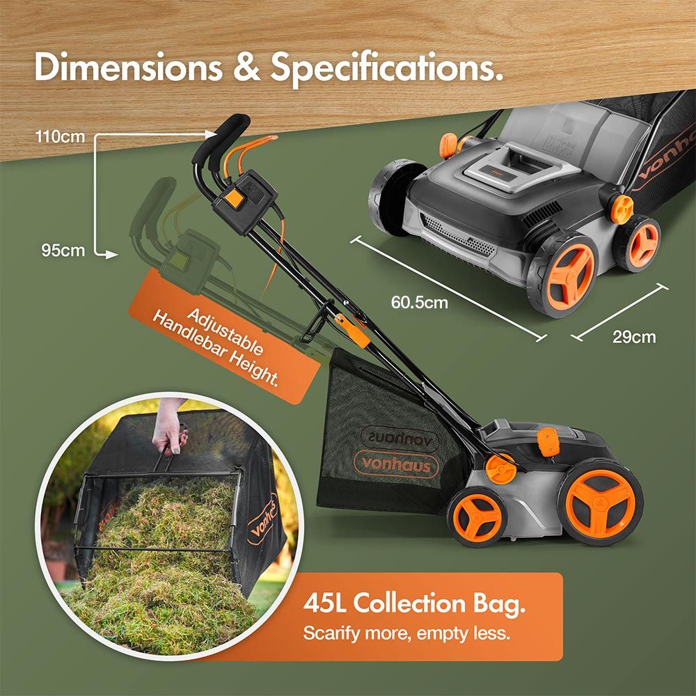 1600W Electric Lawn Aerator & Scarifier Moss Remover Garden Tool
