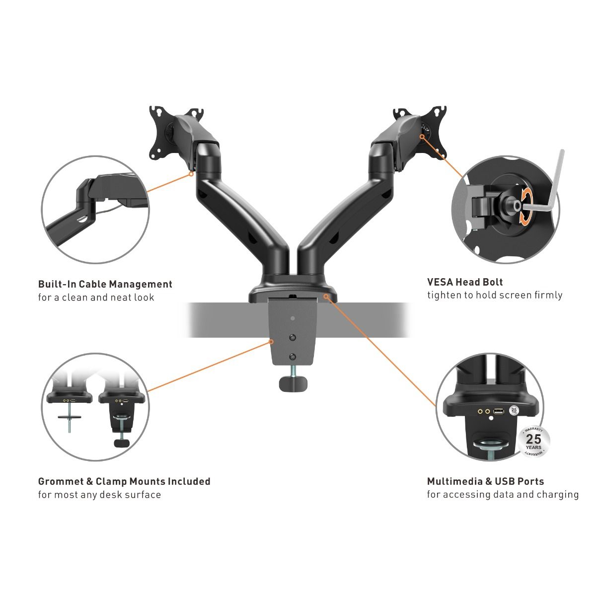 Dual Arm Gas Monitor Mount with Clamp