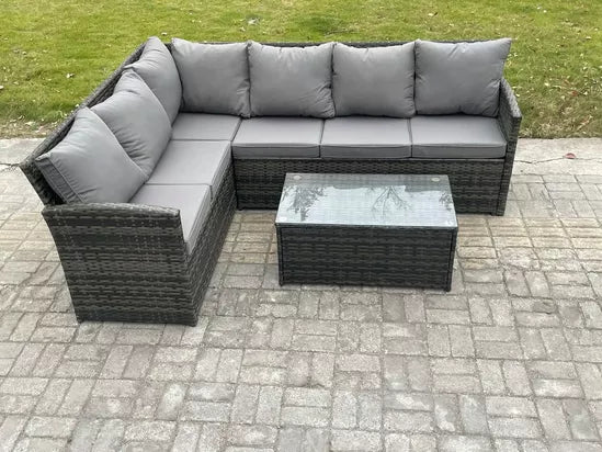 Hampton 5 Seater Rattan Set with Glass Coffee Table