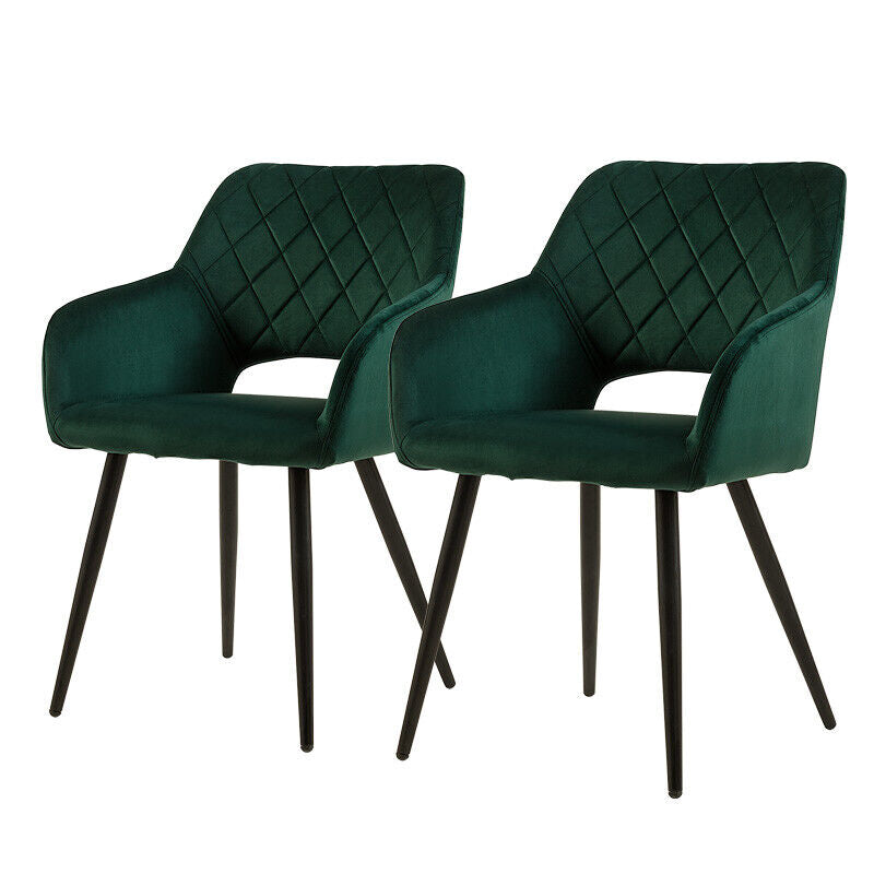 2 x Velvet Upholstered Green Dining Chairs