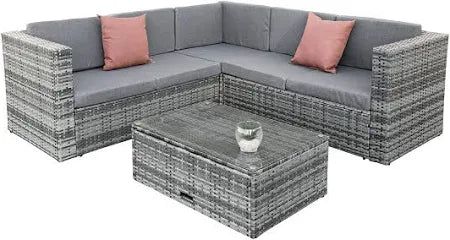 Hampton 5 Seater Rattan Set with Glass Coffee Table