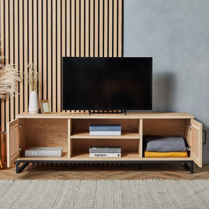 Rattan TV Unit Home Furniture Natural Wood Storage