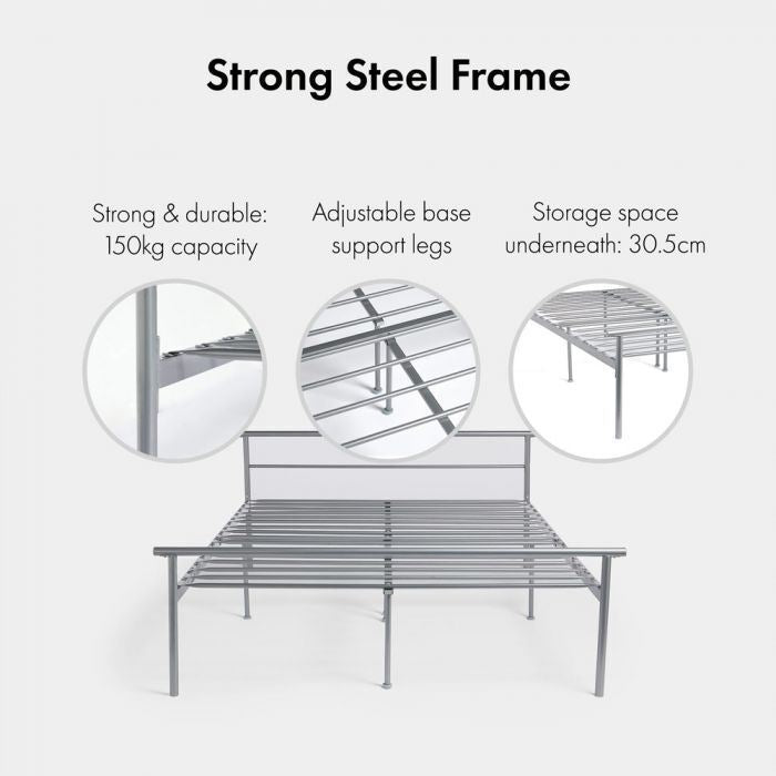 Silver Metal Double Bed Frame