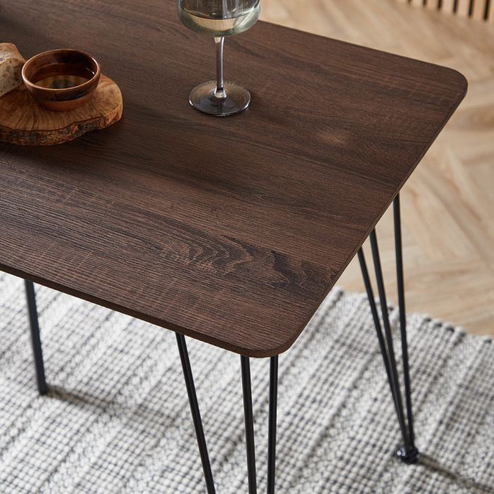 Dark Wood Effect 4 Seater Dining Table with Pin Legs