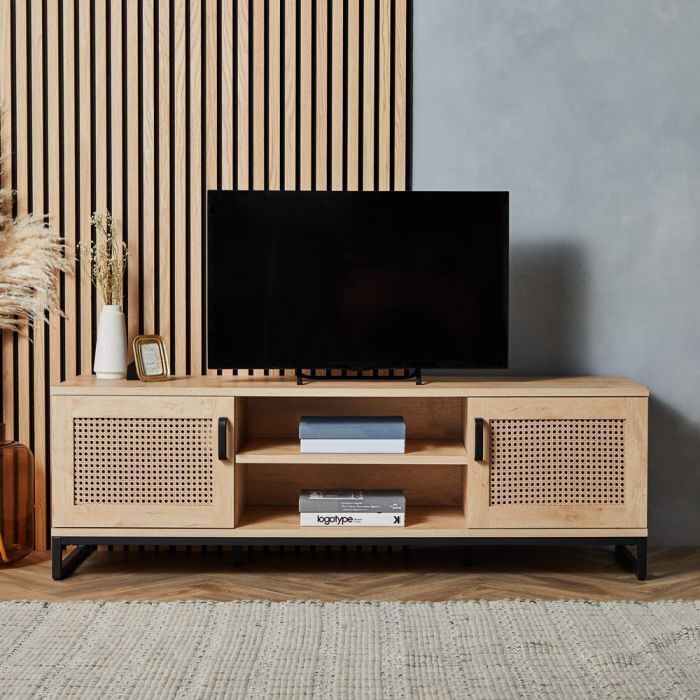 Rattan TV Unit Home Furniture Natural Wood Storage