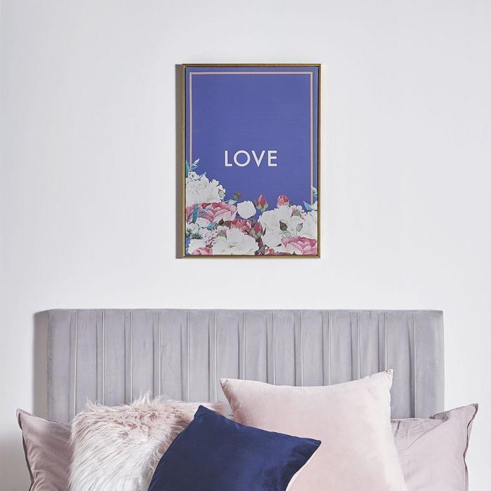 Framed Love Canvas Navy & Gold Floral Picture Frame Wall Art Bedroom Living room