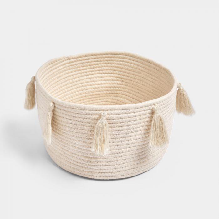 Set of 2 Ivory Tassel Baskets