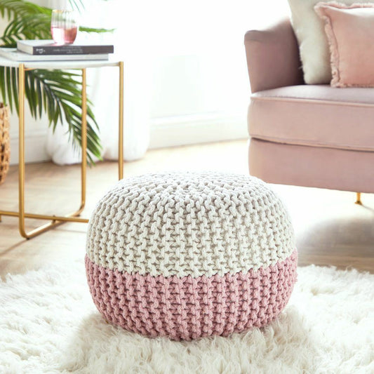 Ex Display Rose Smoke & Ivory Two-Tone Knitted Pouffe